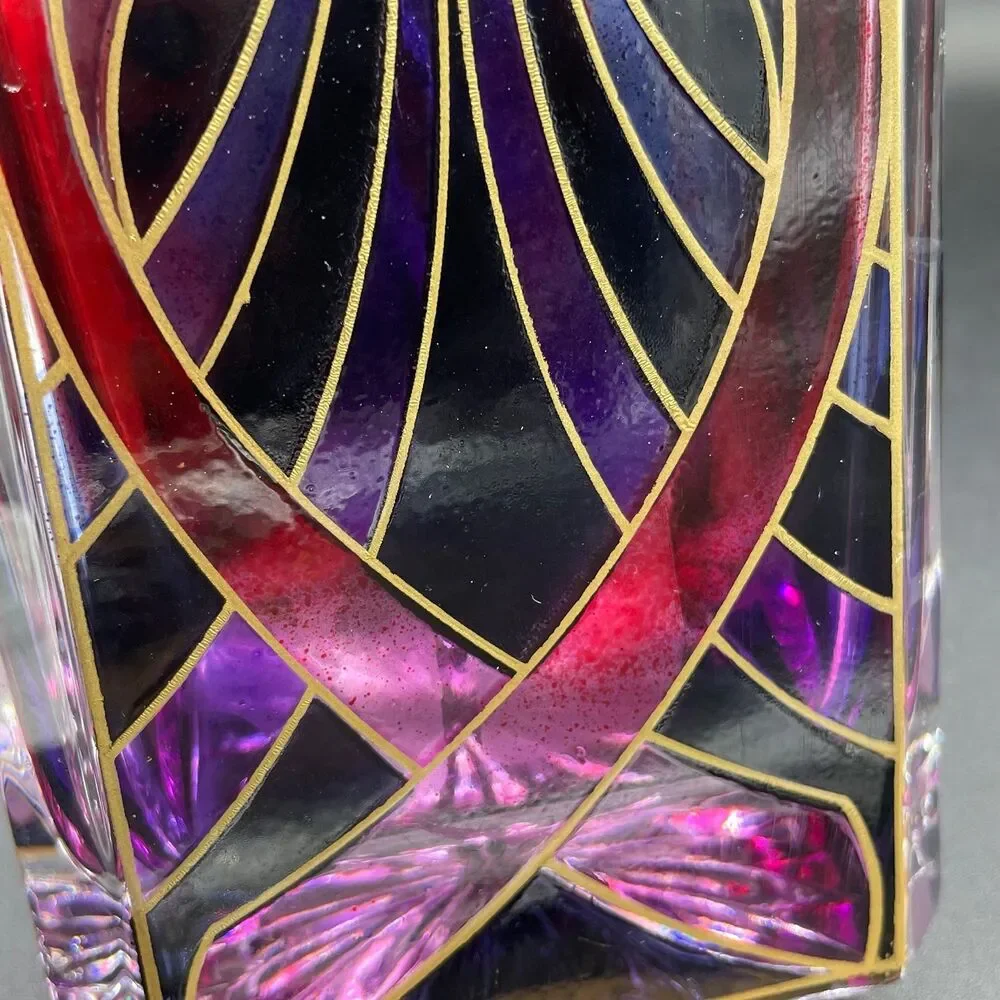 Vintage Pink & Purple Stained Glass Style Decanter - Breast Cancer Ribbon Motif